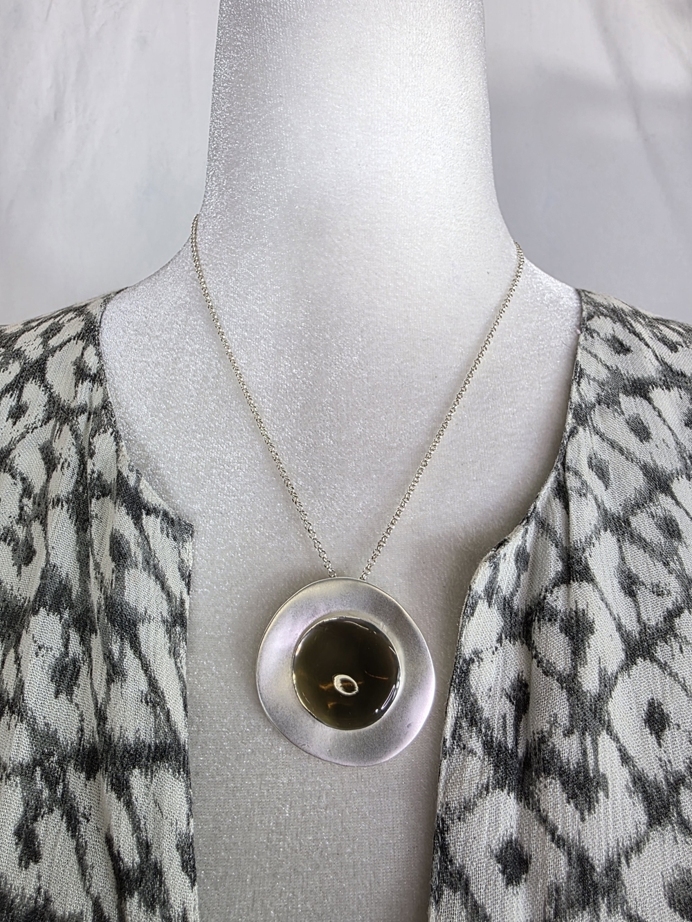 Silver Textured Disc Pendant Necklace - Silver